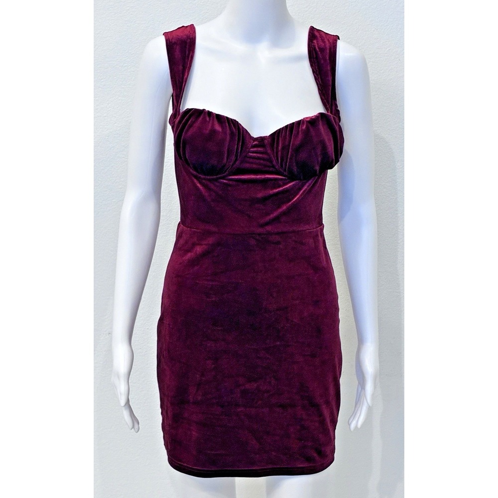 Windsor Whimsigoth Fairy Burgundy Velvet Bodycon Babydoll Mini Dress Size M NWT